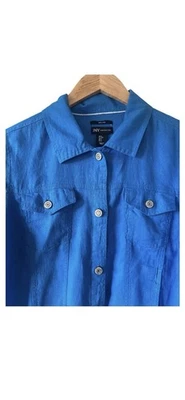 JNY JONES NEW YORK Azul 100% Lino Botón Frontal Denim Estilo Jean Chaqueta Grande Foto 1 de 4