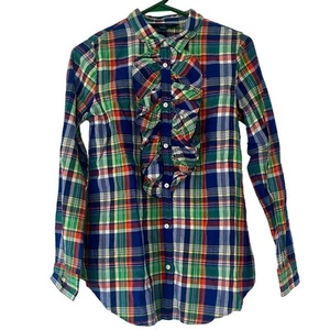 Ralph Lauren plaid button front ruffle western preppy colorful shirt girls 16 - Picture 1 of 11