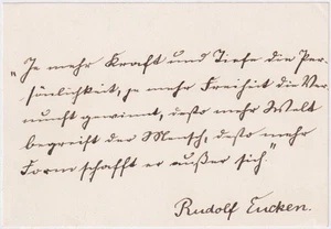 Rudolf Eucken filosofo premio Nobel autografo manoscritto Schiller citazione 1903 - Foto 1 di 2