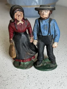 Vintage Gusseisen Amish Mann & Frau Figuren 4,5" Volkskunst primitiv - Bild 1 von 4
