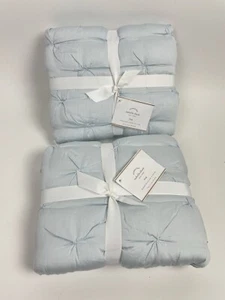 NWT Set 2 Pottery Barn Isabelle Cotton KING shams Tufted Voile Quilt Blue Pillow - Picture 1 of 4