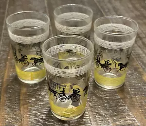 4 Vintage Horse & Carriage Libbey Juice Bar Glasses Lot Glass Black Yellow - Picture 1 of 7