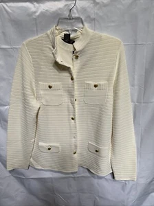 Dialogue Euro Crepe Button Front Ribbed Cardigan And Tank Ivory XS ( 4 ) - Picture 1 of 13