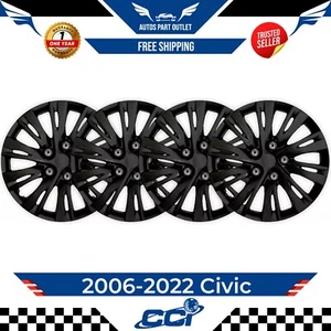 New Gloss Black Hubcaps Covers 10Spoke w/slit For 06-2022 Civic 16" Steel Wheel - Picture 1 of 2