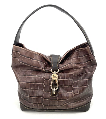 BOLSO HOBO DOONEY & BOURKE FLORENTINO COCODRILO MARRÓN CUERO EN RELIEVE LOGOTIPO BLOQUEO 1975 Foto 1 de 4