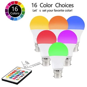 LED B22 RGB Bulb 10W Light 16 Colour Changing Remote Control Bayonet - Picture 1 of 10