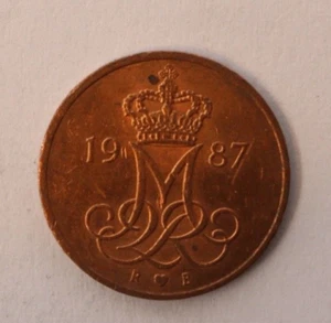 1987 Denmark 5 Ore Copper Clad Iron 15.5mm KM# 859.3 - Picture 1 of 2