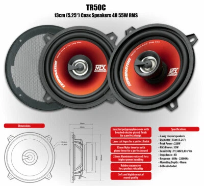 MTX TR50C Kit 2 casse 13cm COASSIALI ALTOPARLANTI AUTO GRIGLIE INCLUSE - Immagine 1 di 4