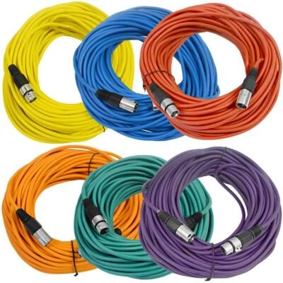 6 Pack of Multi-Color 100 Ft XLR Microphone Cables Mic Cords - Image 1 of 3