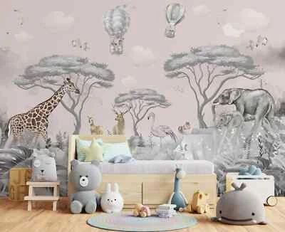 Baby Bedroom Wallpaper Mural 312x219 cm thick strong paper pink safari animals - Image 1 of 4