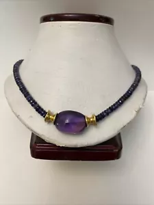 Vintage 18k Gold Amethyst Necklace R LM - Picture 1 of 10