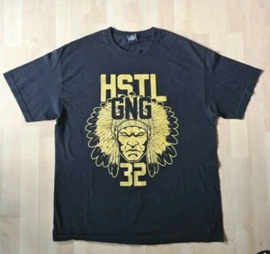 Authentic HUSTLE GANG Indian Chief Head Black Gold Graphic T Shirt Mens 2XL - Picture 1 of 5