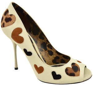$700 DOLCE & GABBANA Cream White HEARTS D&G Open Toe High Heels LIMITED EDITION - Picture 1 of 9