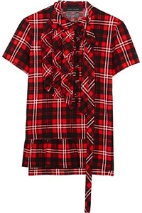 MARC JACOBS Ruffled Plaid Cotton-Jersey Top, Size Medium, EUC - Picture 1 of 7