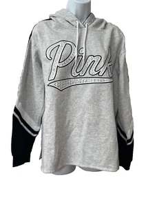 Victoria's Secret PINK Strass Glitzer Tunika Hoodie Sweatshirt grau Chevron Lg - Bild 1 von 15