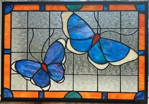 Handmade Stained Glass Panel Sun Catcher “Butterfly Calm” Artist Signed - Picture 1 of 24