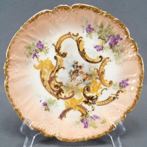 Straus Limoges Hand Colored Watteau Scene 8 5/8 Inch Antique Plate C. 1890-1920s - Picture 1 of 12