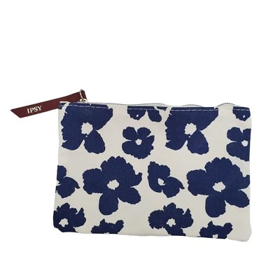 IPSY May 2023 White Blue Floral Canvas Look Good Do Good Small Makeup Pouch Bag - Image 1 of 2