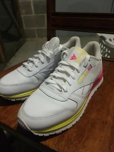 Reebok Women's Classic Leather MU Sneaker FZ0827 White Pink Yelllow Size 8 - Picture 1 of 12