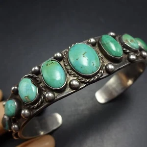 HERMOSA Pulsera Brazalete Antigua Turquesa Plata Esterlina Una Fila Peón De Colección - Imagen 1 de 15