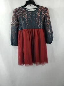 Orchid Lane Girl's Black & Burgundy Lights Tulle A-Line Dress 14  - Picture 1 of 6
