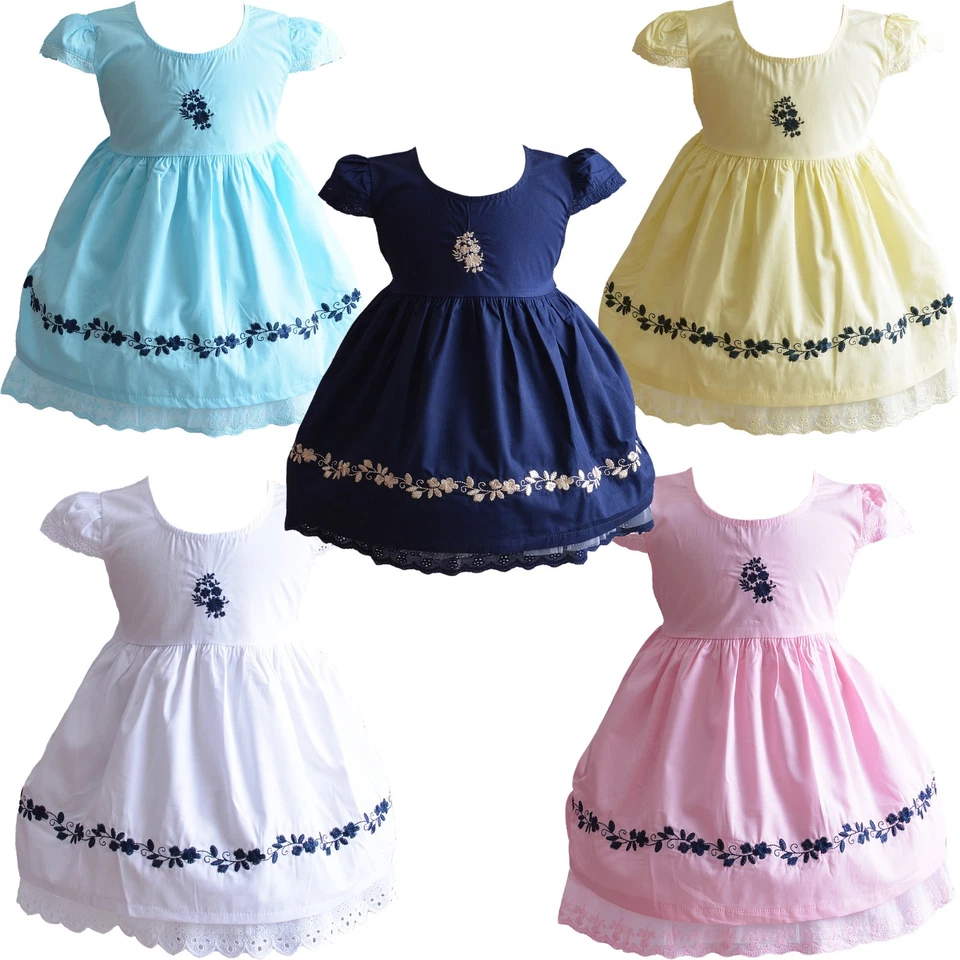 CINDA Baby Mädchen Baumwollkleid rosa weiß gelb blau 6 9 12 18 24 Monate