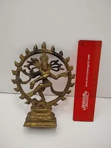 Statua danzante Shiva metallo ottone statua Natraj scultura religiosa idolo 6 pollici - Foto 1 di 12