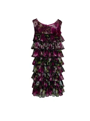 Vestido Bloome de Jeune File Niñas Talla 7 Rosa Verde Sin Mangas Volantes en Capas Foto 1 de 4