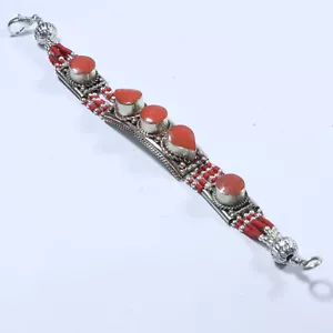 Red Coral Bracelet Ethnic Statement With Gemstone Beads Nepali Jewelry B11 - Picture 1 of 7
