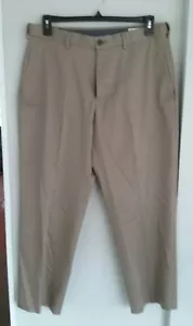Haggar Flat Front Dark Tan Khaki Pants Size 36 x 29 No iron Men's cotton blend - Picture 1 of 5