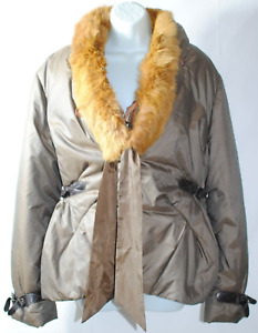 Women's Merchant Designer Parka Coat Olive Green Faux Fur Long Sleeve Size XL