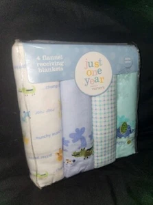 Carters Just one Year Animal Blanket 4 pk Flannel Cotton Receiving Croc Elephant - Picture 1 of 15