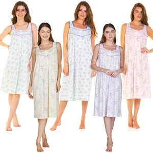 Ladies Sleeveless Jersey Nightdress Womens Cotton Rich Floral Nightie Size 10-20 - Picture 1 of 27