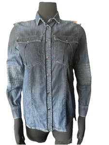 Camisa Denim Asimétrica EGO Sonia De Nisco Azul Oscuro IT 40 (Se Ajusta a S) Hecha en Italia - Imagen 1 de 10