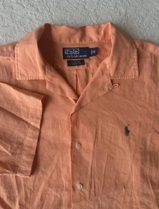 Vtg Polo Ralph Lauren Mens Medium Curham Camp Shirt Linen Blend Loop Collar Pony - Picture 1 of 5