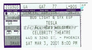 Tesla 3.3.01 Phoenix AZ Celebrity Theatre Rare Ticket Stub - Bild 1 von 1