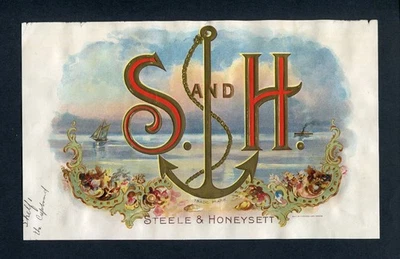 EX RARO Antiguo Original Etiqueta de Puros S Y H - ESCENA DEL OCÉANO - ANCLA GRANDE Foto 1 de 2