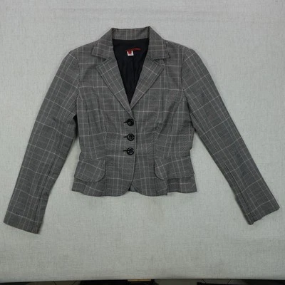 Tapemeasure Blazer Womens Size 4 Gray Plaid Peplum Fitted Jacket Career Work - Image 1 of 4