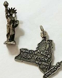 Vintage Sterling Silver Charms New York State w/ Cities & Statue of Liberty - Picture 1 of 5