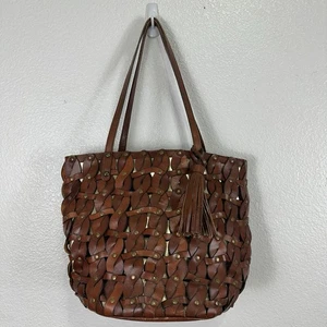 Patricia Nash Bag Mizzana Toast Twisted Braid Studded Gold Brown Leather Tote - Picture 1 of 12