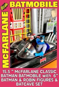 McFarlane Retro 1966 Classic Batmobile mit Batman & Robin Figuren + Batcave Set - Bild 1 von 24
