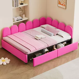 Full Size Upholstered Daybed with 2 Drawers, Velvet Sofabed with Soft Fabric Hea - Picture 1 of 12