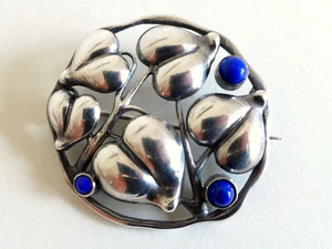 Brosche Silber 835 blau Farbstein Thedor Fahrner signiert Jugendstil 4,4 cm - Bild 1 von 4