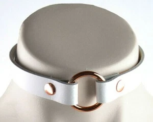 Aurum by Mercy Industries Deluxe Leather & Ring White & Rose Gold Collar C2BlkRg - Picture 1 of 1