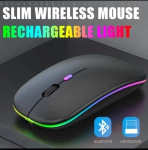 2.4GHz Wireless Optical Mouse USB Rechargeable RGB Cordless Mice For PC Laptop - Picture 1 of 7
