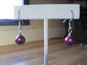 Genuine Cranberry Cultered Pearl Drop Earring Set - Picture 1 of 2
