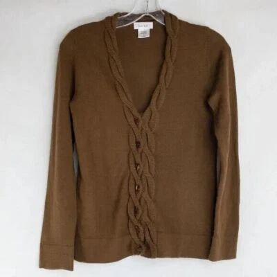 Suéter Kate Hill Mujer Pequeño Marrón Mezcla Lana Cárdigan Suave Manga Larga #2839 Foto 1 de 4