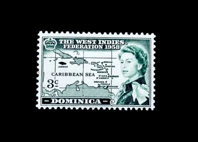 Estampilla DOMINICA - 1958 Mapa de la Federación de Indias Occidentales Británicas Sn 161 Como Nueva OG NH r8 Foto 1 de 2