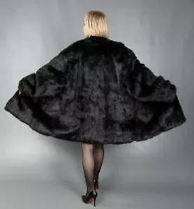 XL-2XL AMAZING BLACK REAL LAPIN COAT LUXURY SOFT FUR BEAUTIFUL JACKET Exelent! - Picture 1 of 8
