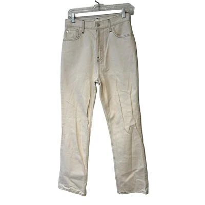 Jeans feminino HELMUT LANG cintura alta perna reta costura contraste creme 29 - Imagem 1 de 4